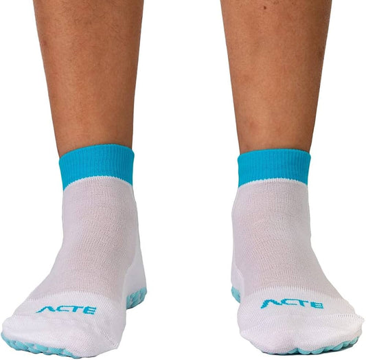 MEIA PARA PILATES BRANCO/ TURQUESA CLARO