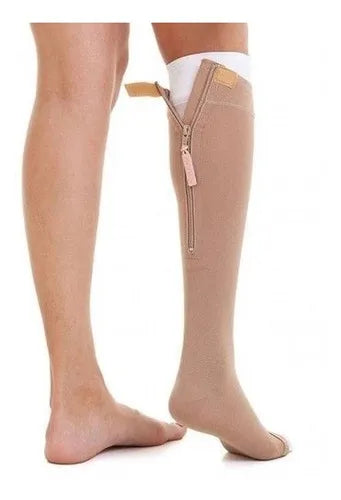 PANTURRILHA 30-45 MMHG ULCERCOMFORT COM ZIPER BEGE/BRANCO 3/4
