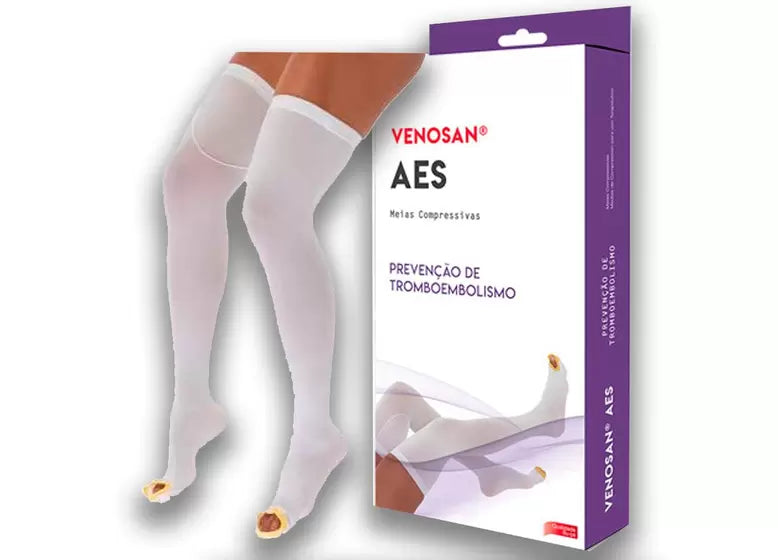 MEIA COXA 18MMHG ANTI TROMBO BRANCA PÉ ABERTO 7/8