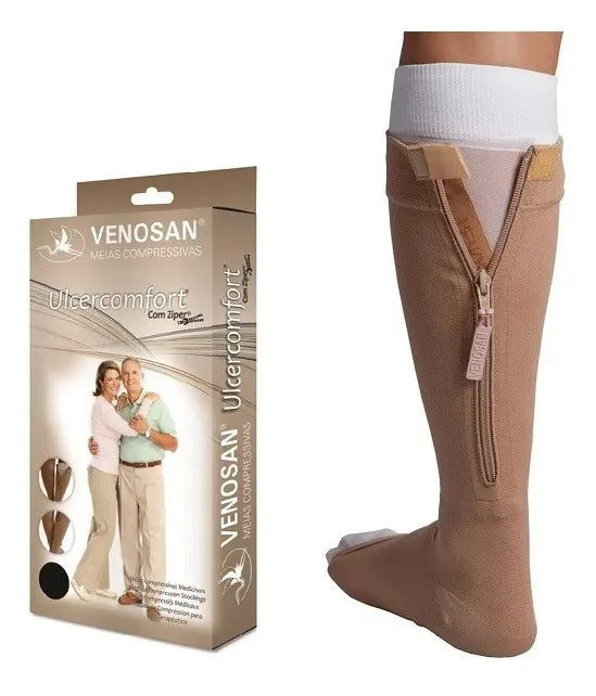 PANTURRILHA 30-45 MMHG ULCERCOMFORT COM ZIPER BEGE/BRANCO 3/4