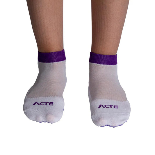MEIA PARA PILATES BRANCO/ROXO