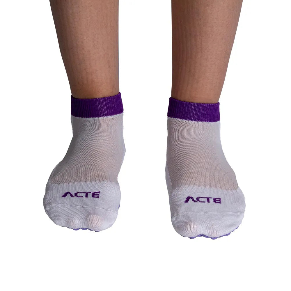 MEIA PARA PILATES BRANCO/ ROXO